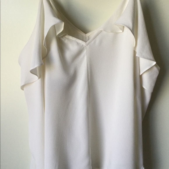 NWT A.L.C. Felix Silk Cold Shoulder Long Sleeve Ruffle Top Blouse Gesso 6 $325 - Picture 10 of 11